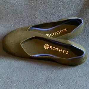 Rothy’s — round toe flat, very comfy and cute.